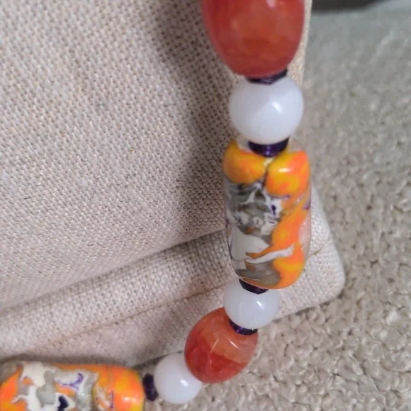 Multi Gem Long Beaded Necklace, Artisan, Unique, Amethyst, Agate, Silver, 32" - Picture 5 of 7